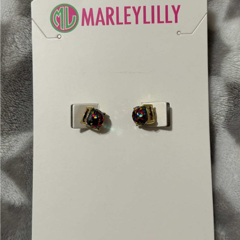Marleylilly Gold Stud Earrings with Multicolor Gem